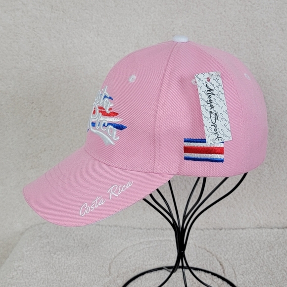 Costa Rica Pink Embroidered Patriotic Ball Cap By Mega Sport NEW - Picture 4 of 11